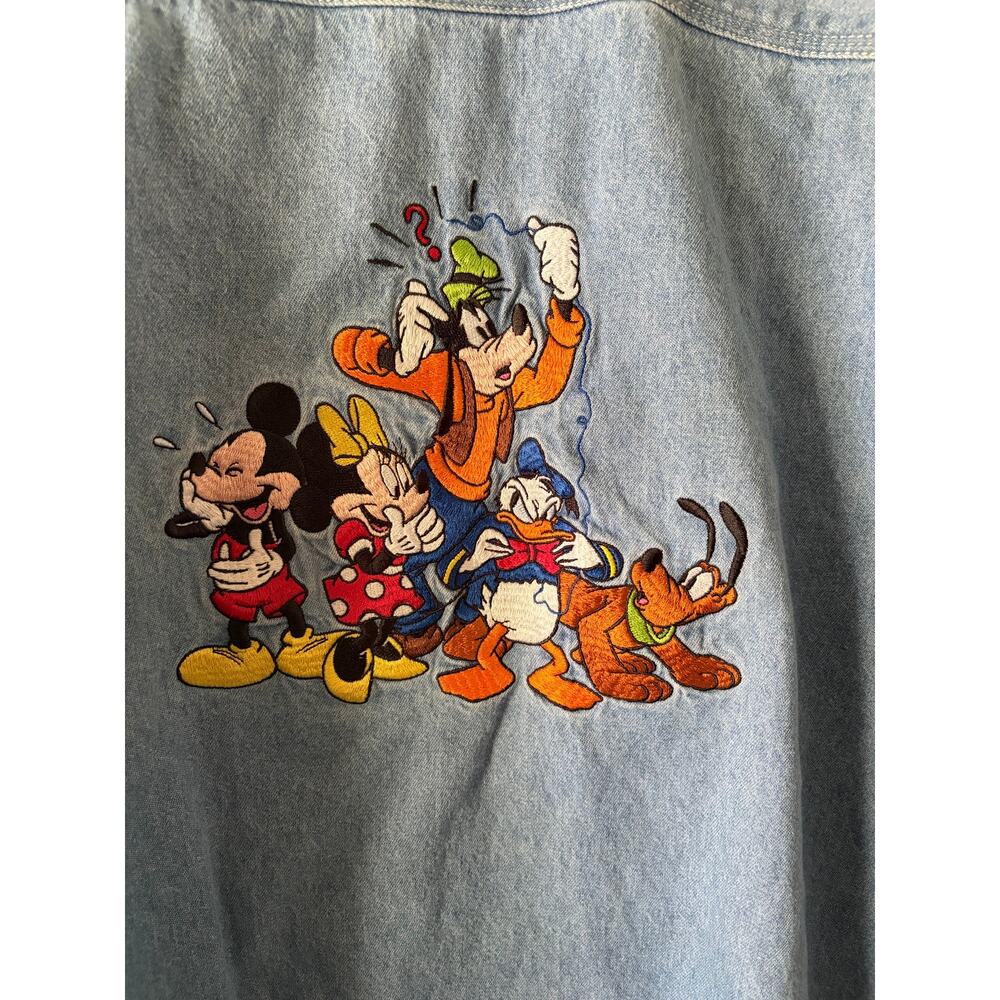 Vintage 90s Disney Store Denim Shirt XXL Mickey Minnie Goofy Donald Pluto - Picture 4 of 9